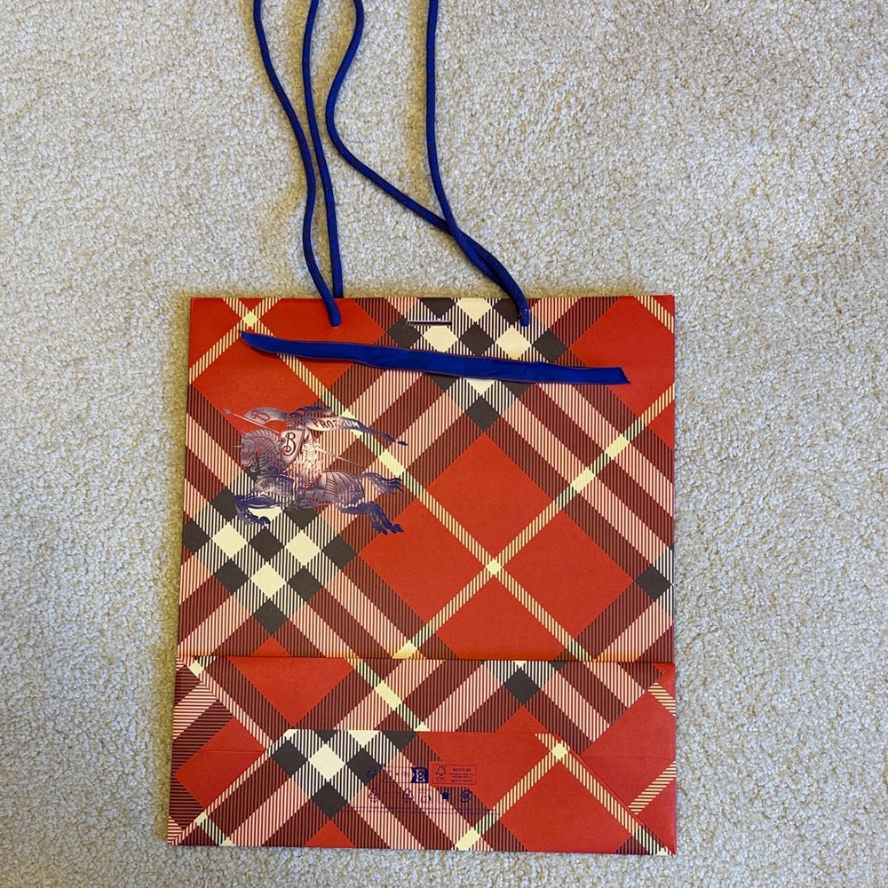 Red Plaid Burberry  Gift Bag with Blue Rope Handles